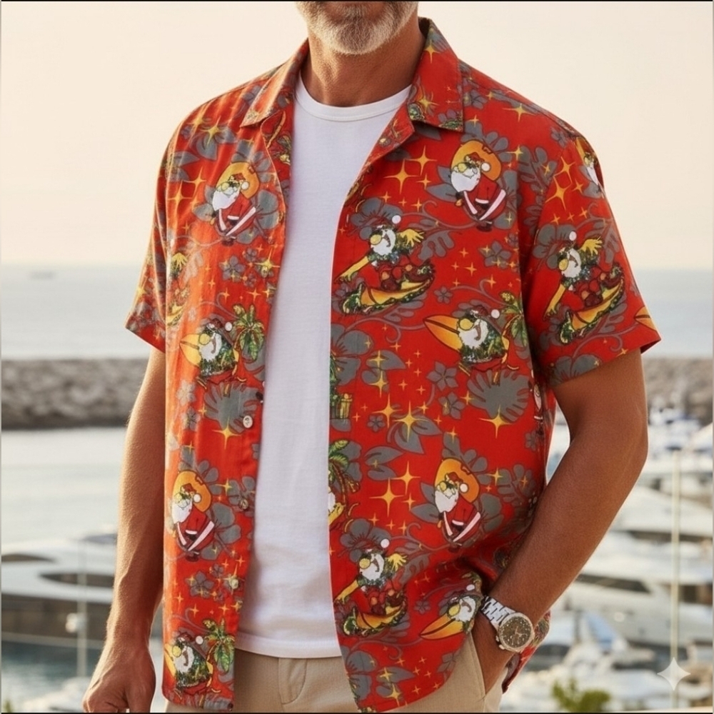 Santa on Vacation Mode Red Hawaiian Shirt Size S